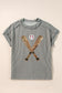 Medium Grey Sequin Baseball Pattern Corded Crewneck T Shirt