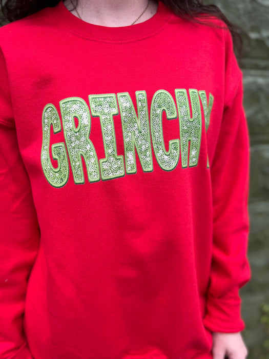 Grinchy Faux Embroidery Sequin Sweatshirt