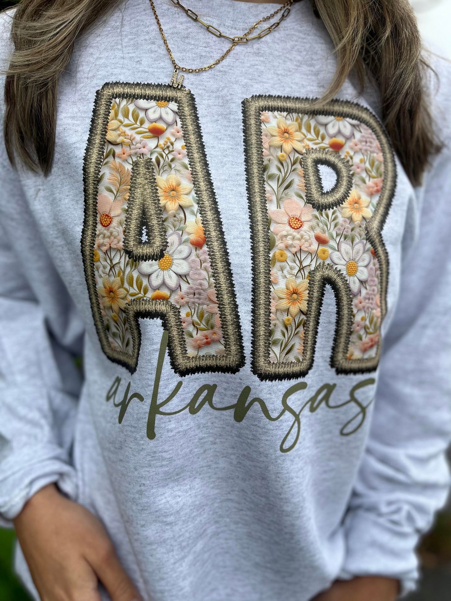 Faux Embroidered Floral State Sweatshirt