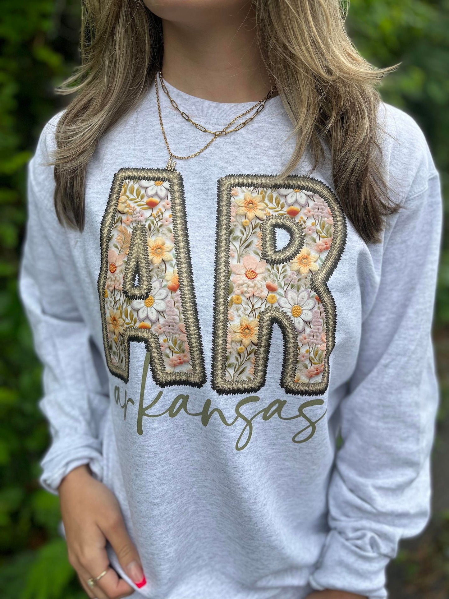 Faux Embroidered Floral State Sweatshirt