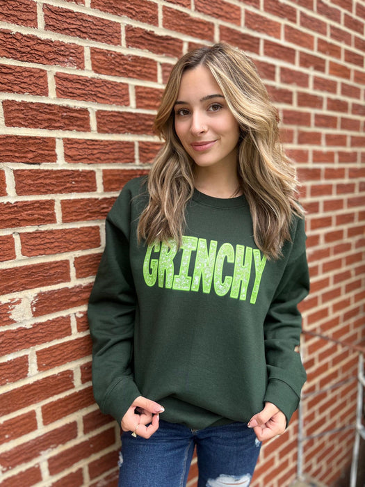 Grinchy Faux Embroidery Sequin Sweatshirt