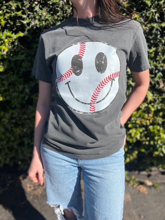 Distressed Baseball Smiley Tee