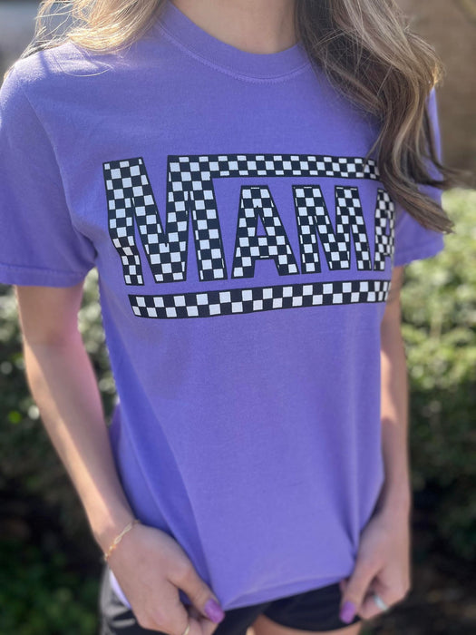 Purple Checkered Mama Tee