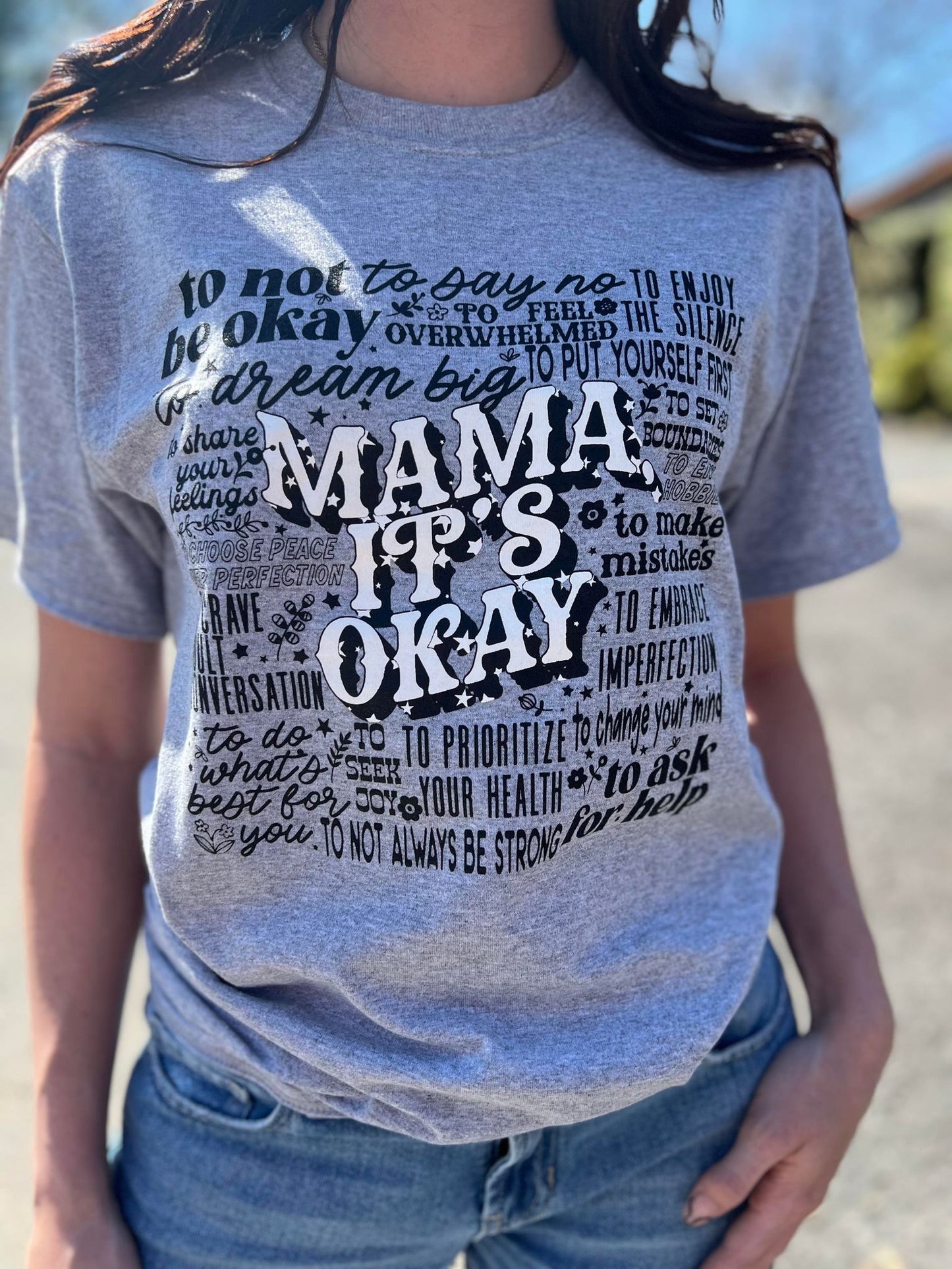 Mama It's Okay Tee - Neon Pink or Grey