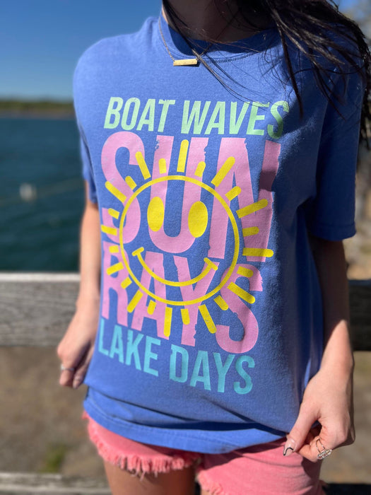 Boat Waves Sun Rays Lake Days Tee