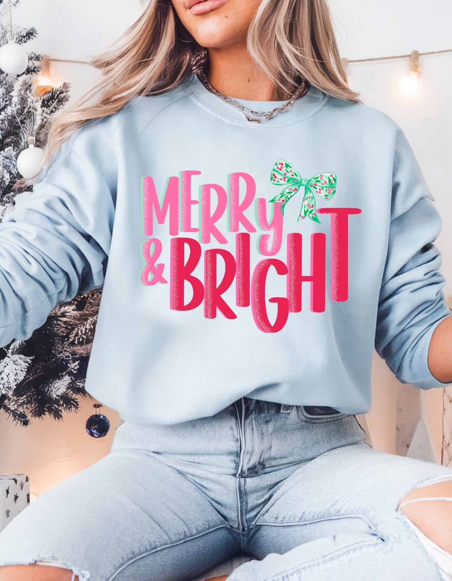 MERRY AND BRIGHT BOW SWEATSHIRT