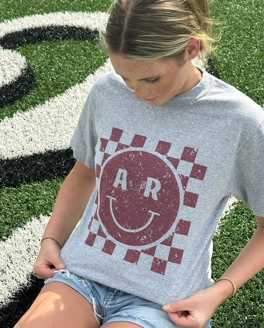 Checkered Smiley State Initials Tee