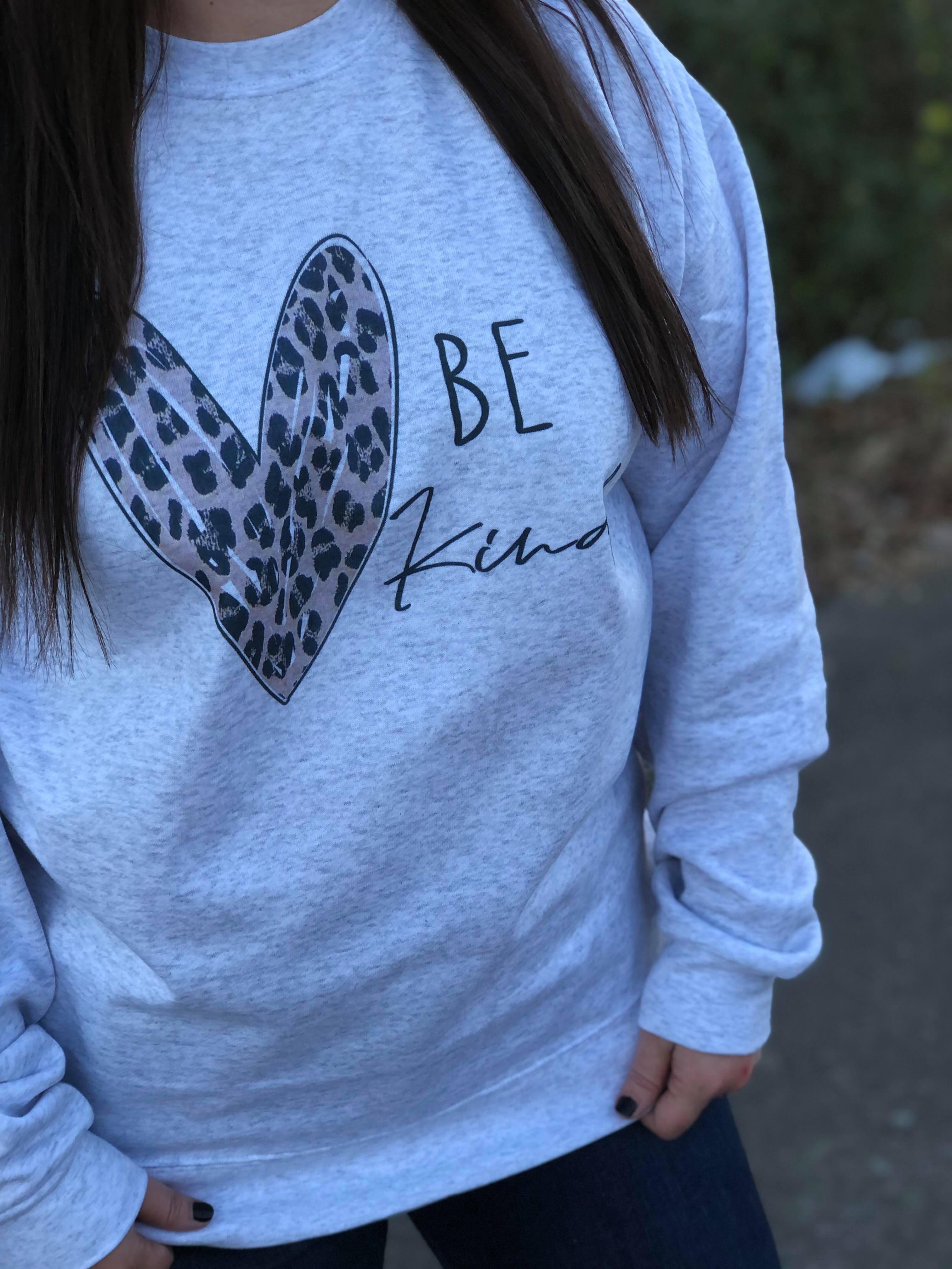 Be Kind Leopard Sweatshirt-ask apparel wholesale