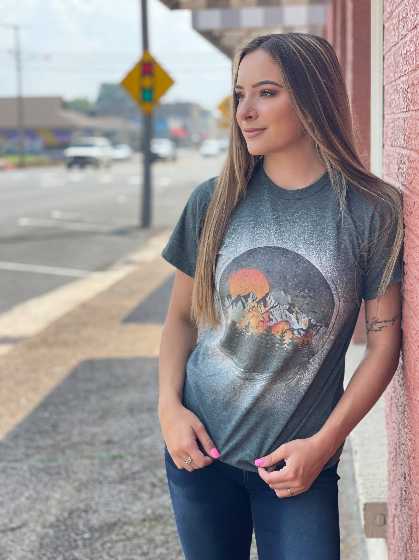 Blown Away Mountains Bleach Tee-ask apparel wholesale