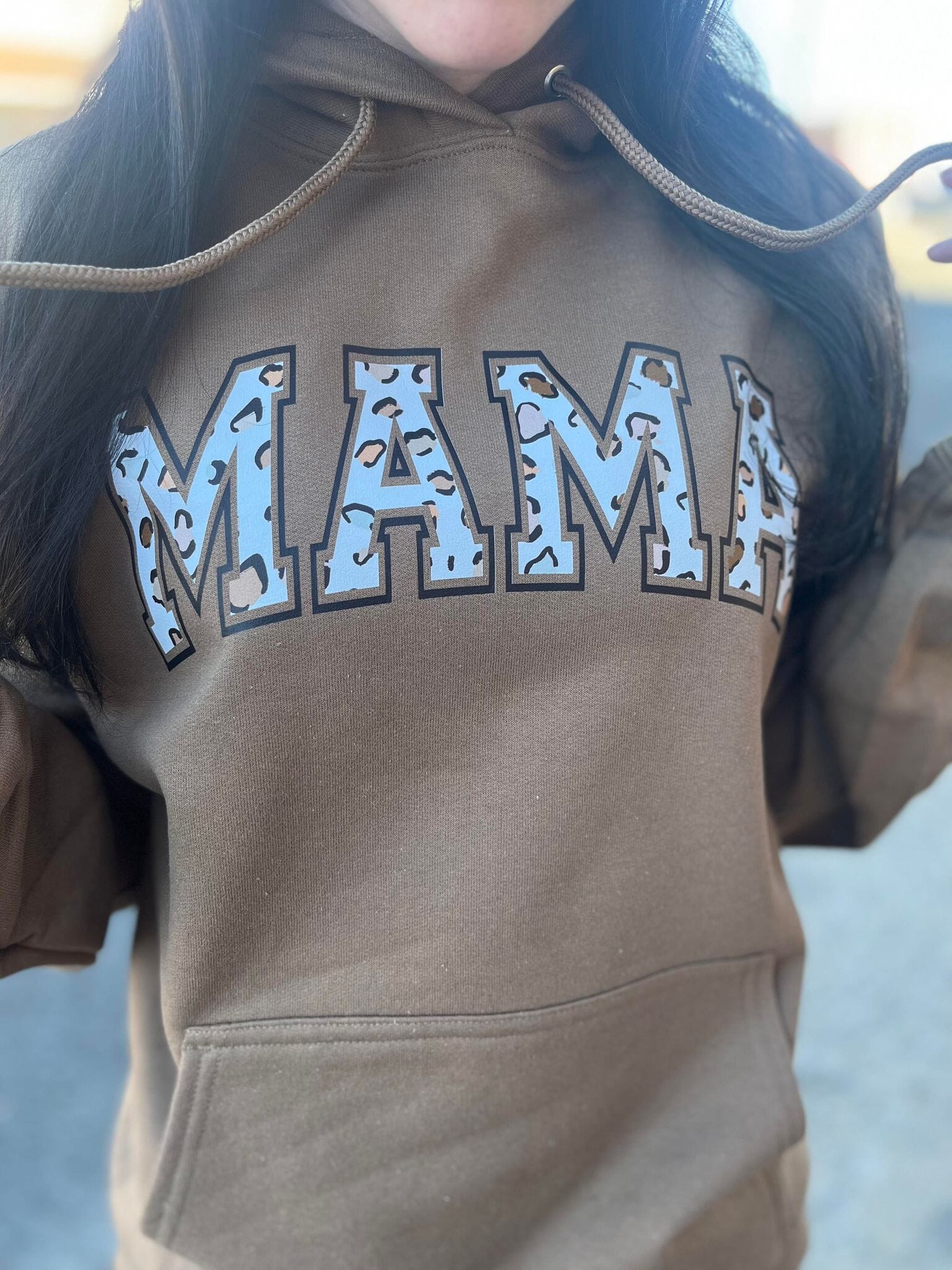 Brown Leopard Mama Hoodie ask apparel wholesale 