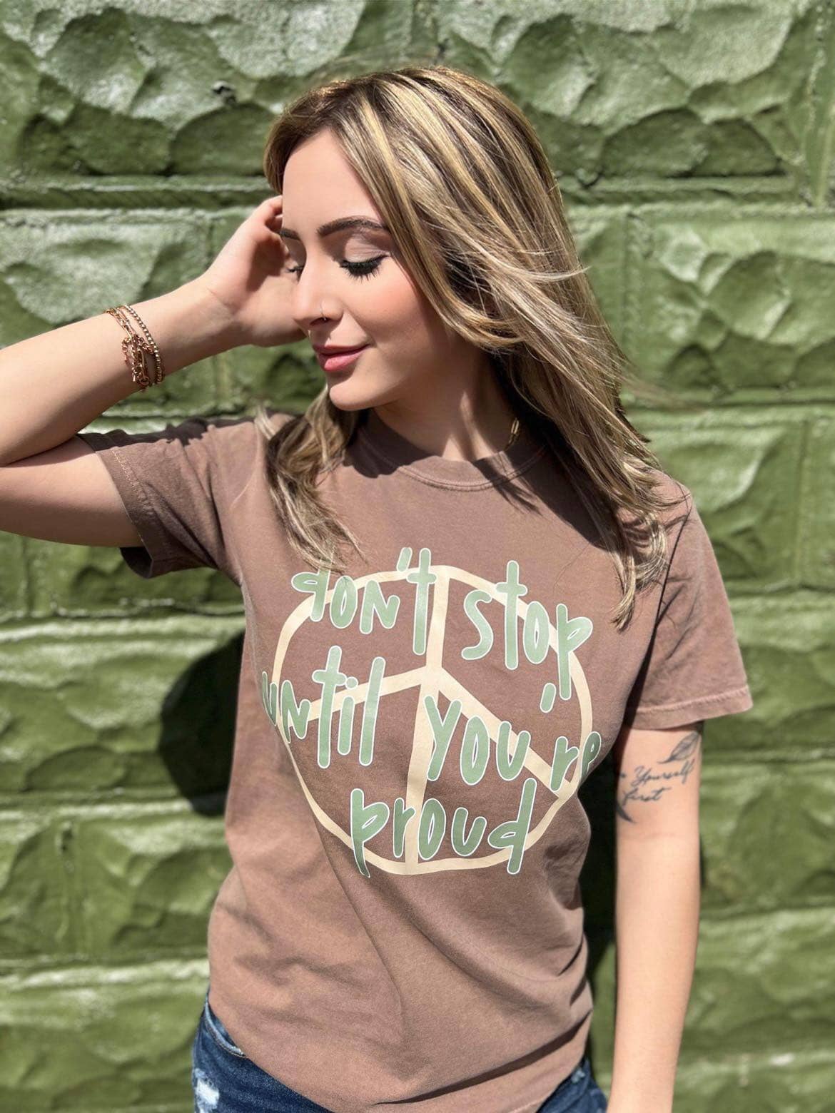 Don't Stop Until You're Proud Tee ask apparel wholesale 