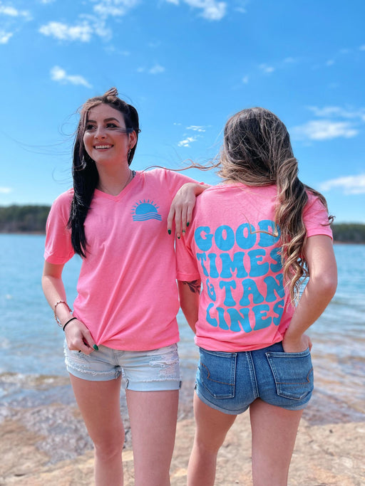 Good Times and Tan Lines V-Neck Tee-ask apparel wholesale