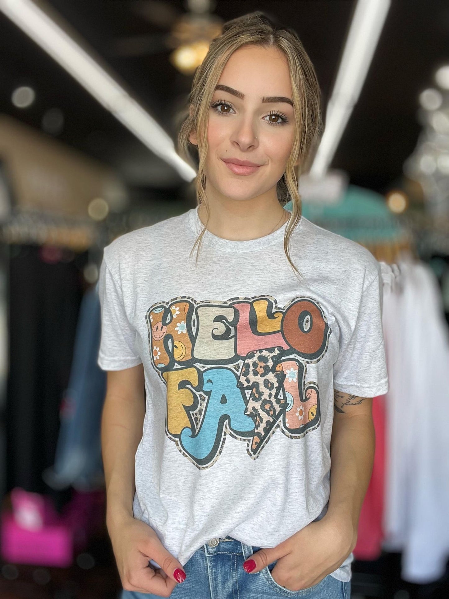 Hello Fall Lightning Bolt Tee-ask apparel wholesale