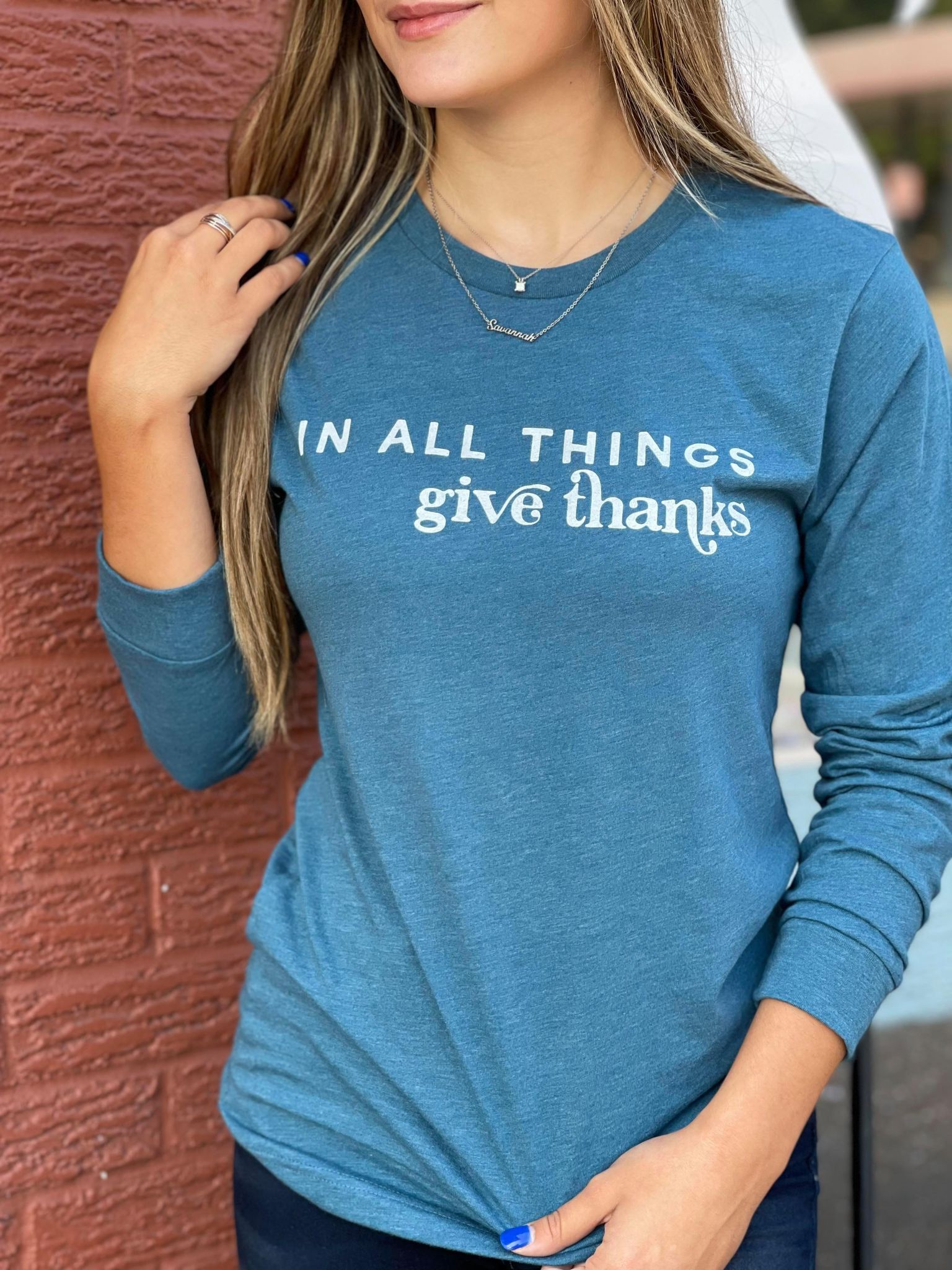 In All Things Give Thanks Long Sleeve-ask apparel wholesale