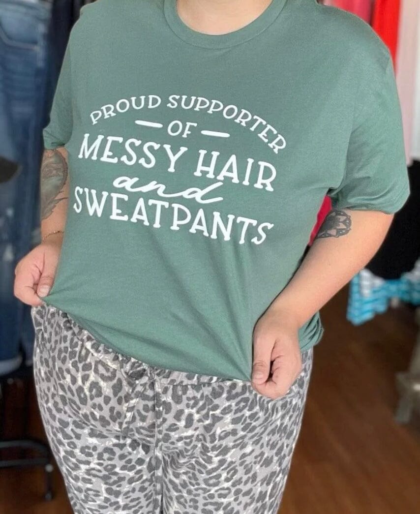 Messy Hair and Sweatpants Tee ask apparel wholesale 