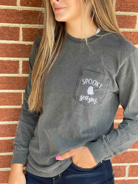 Spooky Season Long Sleeve Pocket Tee-ask apparel wholesale