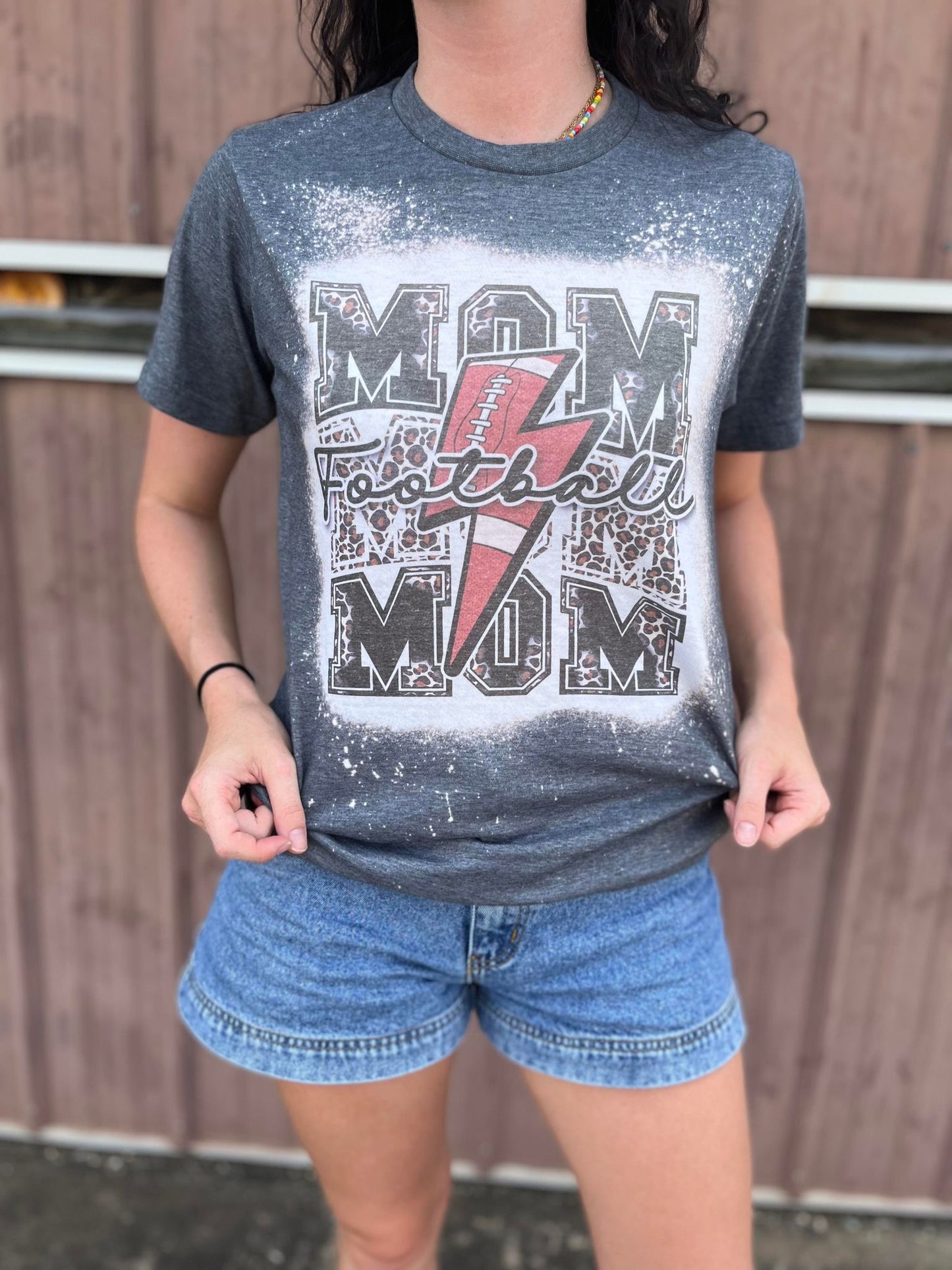 Stacked Football Mama Bleach Tee-ask apparel wholesale