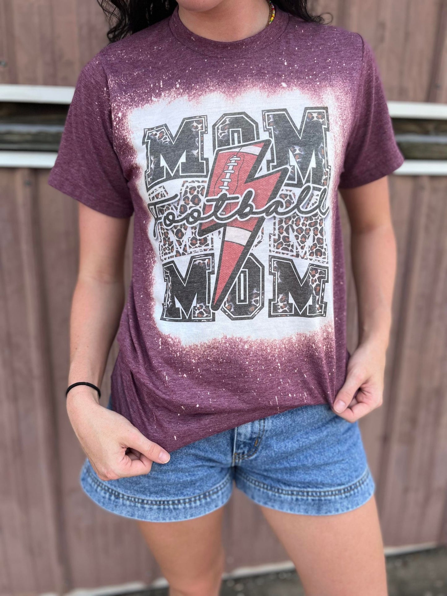 Stacked Football Mama Bleach Tee-ask apparel wholesale