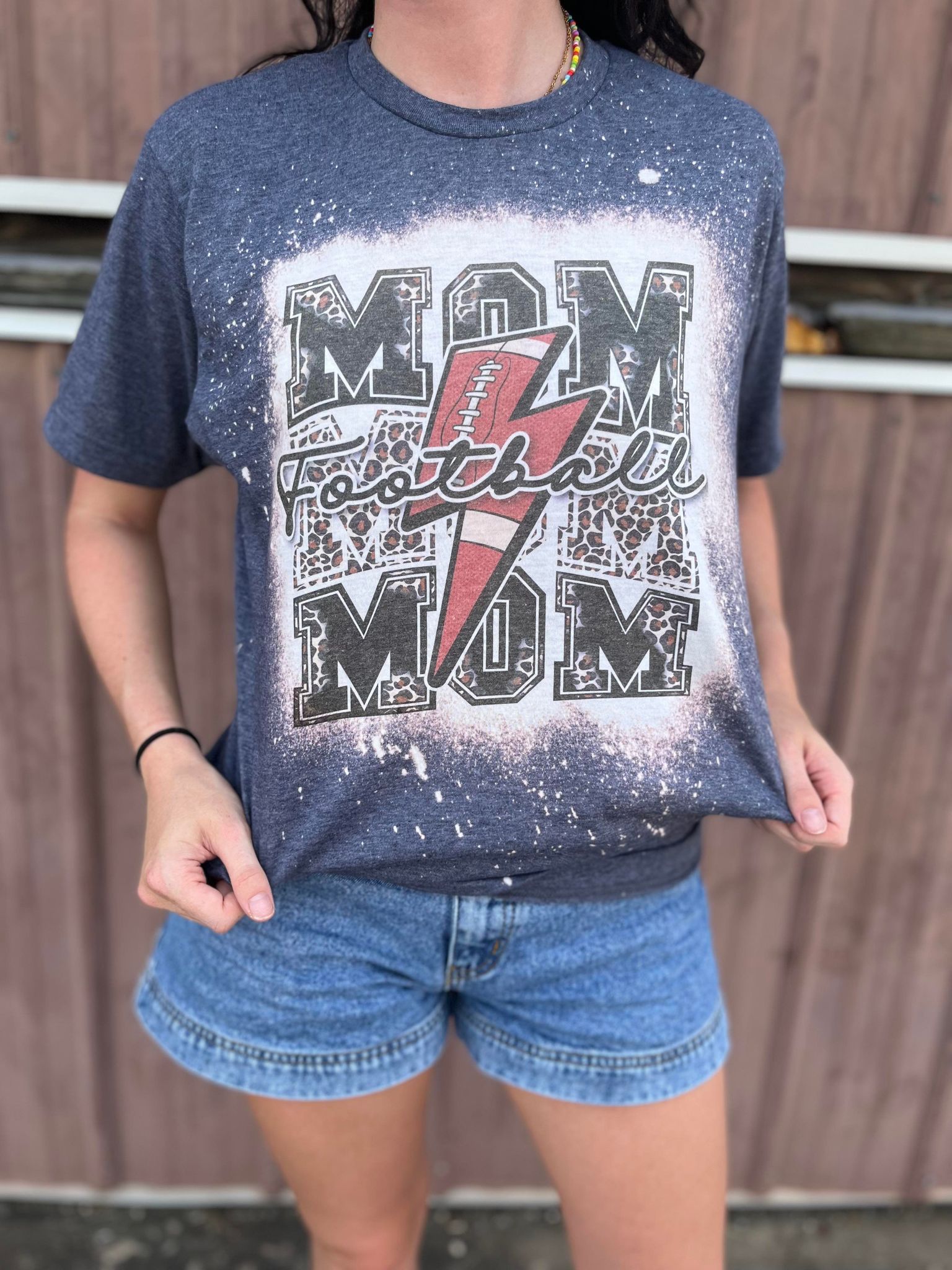 Stacked Football Mama Bleach Tee-ask apparel wholesale